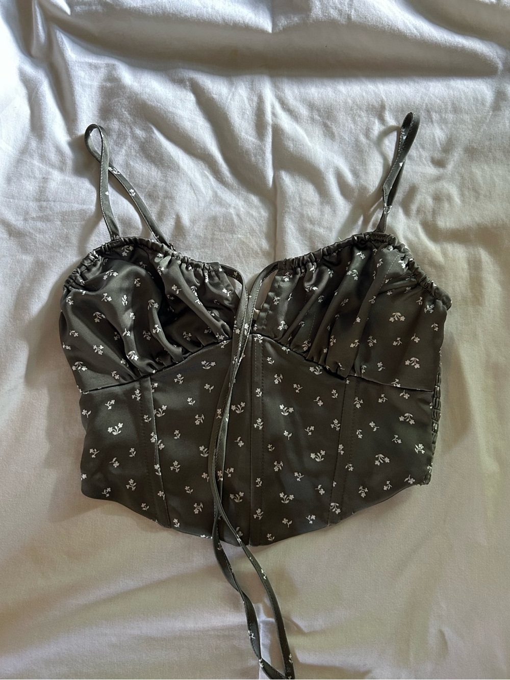 La Hearts Olive Green Floral Lace-Up Cami
